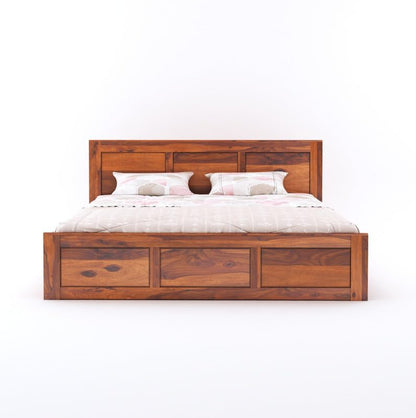 Wood Storage Bed | Double Bed Cot Bed With Box Storage For Bedroom | Sheesham