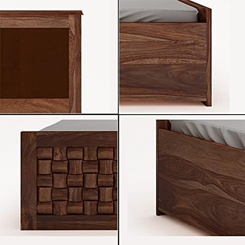 Solid Sheesham Wood King Size Bed with Storage | Wooden Double Bed with Niwar Design for Bedroom & Living Room