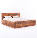 Wooden Bed with Storage | Double Bed Cot Bed with Box Storage for Bedroom & Hotel | Sheesham Wood