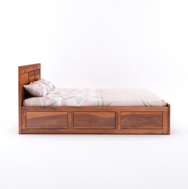 Wooden Bed with Storage | Double Bed Cot Bed with Box Storage for Bedroom & Hotel | Sheesham Wood