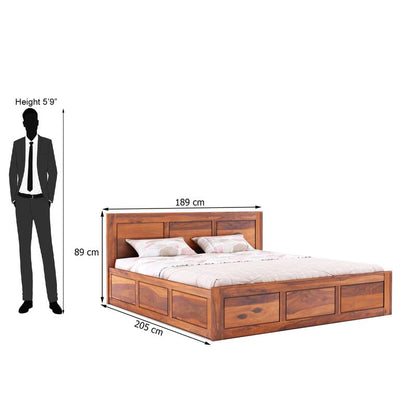 Wood Storage Bed | Double Bed Cot Bed With Box Storage For Bedroom | Sheesham