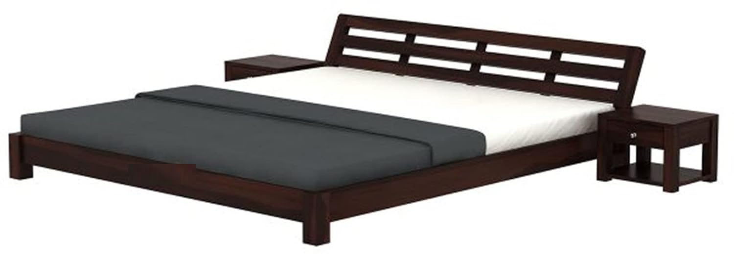 Solid Sheesham Wood Low Height Bed Without Storage | Wooden Double Bed | Low Floor/Lying/Rise/Level/Profile Cot Bed for Bedroom Furniture | Rosewood