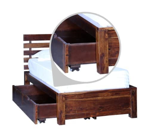 HAXPERTS Twin Sheesham Wood Single Bed With Storage, Natural Brown, Contemporary Style