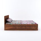 Wooden Bed with Storage | Niwar Design Double Bed Cot Bed with Box Storage for Bedroom & Hotel | Sheesham Wood