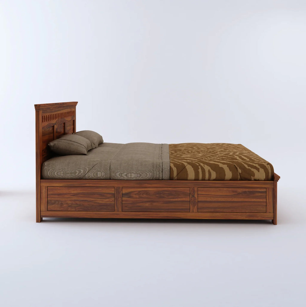 Savora Solid Sheesham Wood Bed With Box Storage - 3 Years Warranty