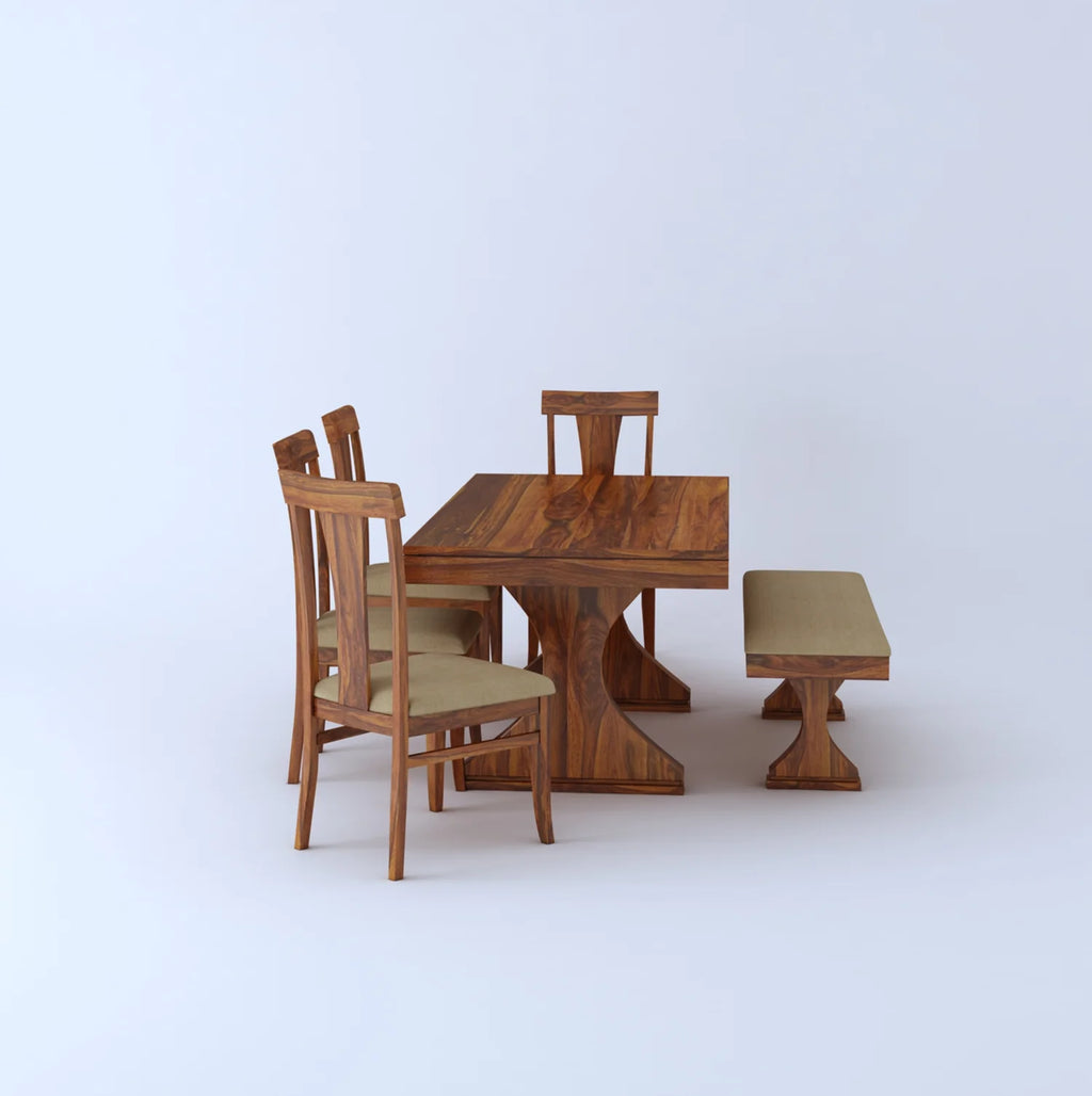 Aurelia Solid Sheesham Wood 6 Seater Dining Table Set - 3 Years Warranty