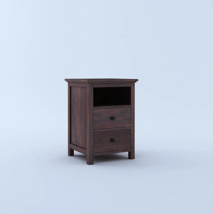 Twyft Sheesham Bedside Table With Two Drawer Storage -3 Years Warranty