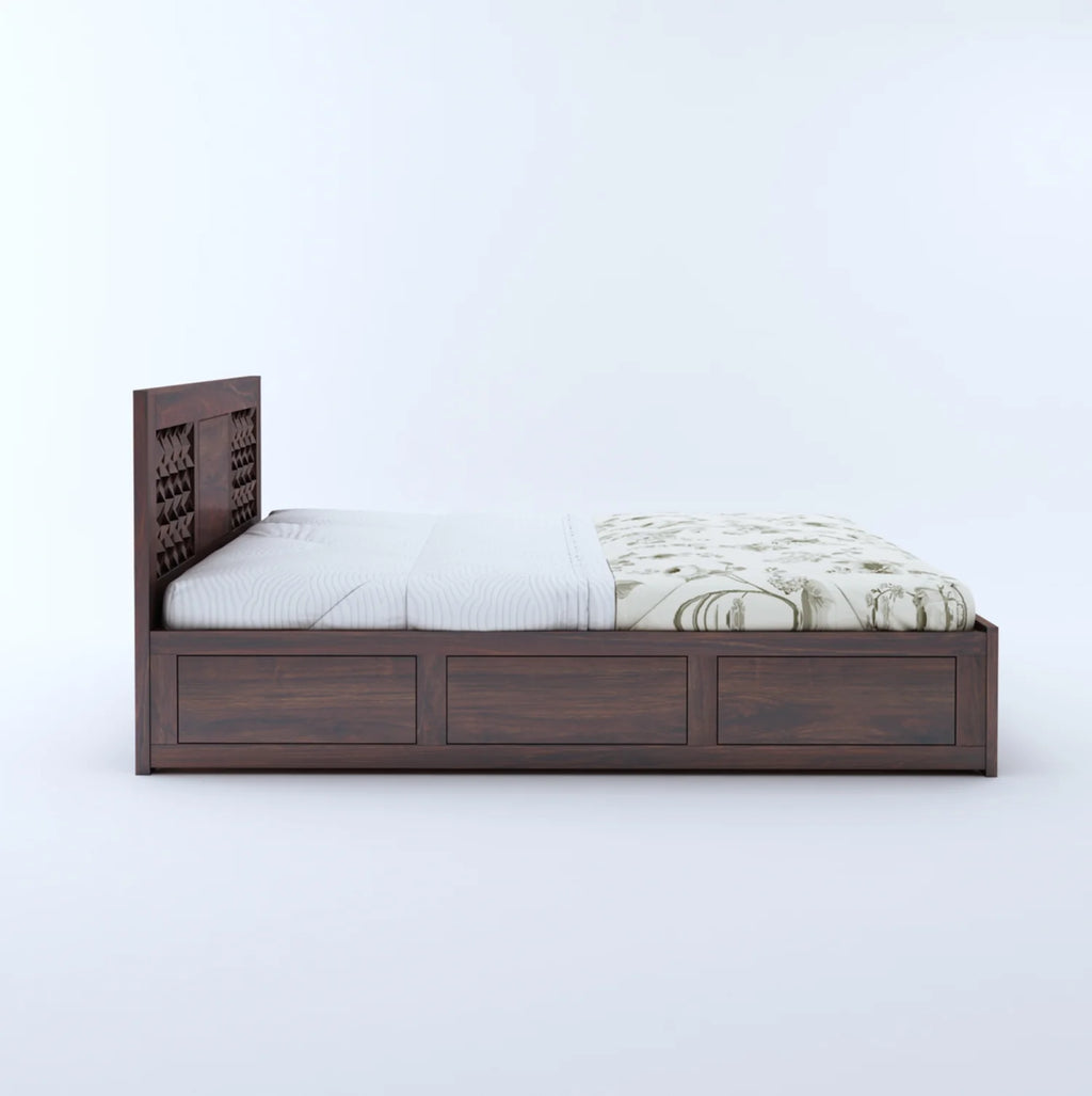 Tavon Solid Sheesham Wood Full Box Storage Bed - 3 Years Warranty