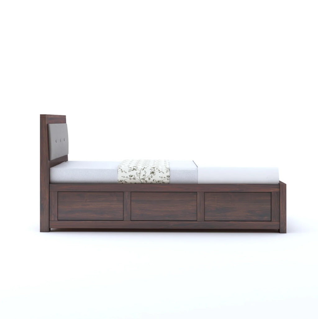 Narin Solid Sheesham Wood Single Bed With Box Storage - 3 Years Warranty