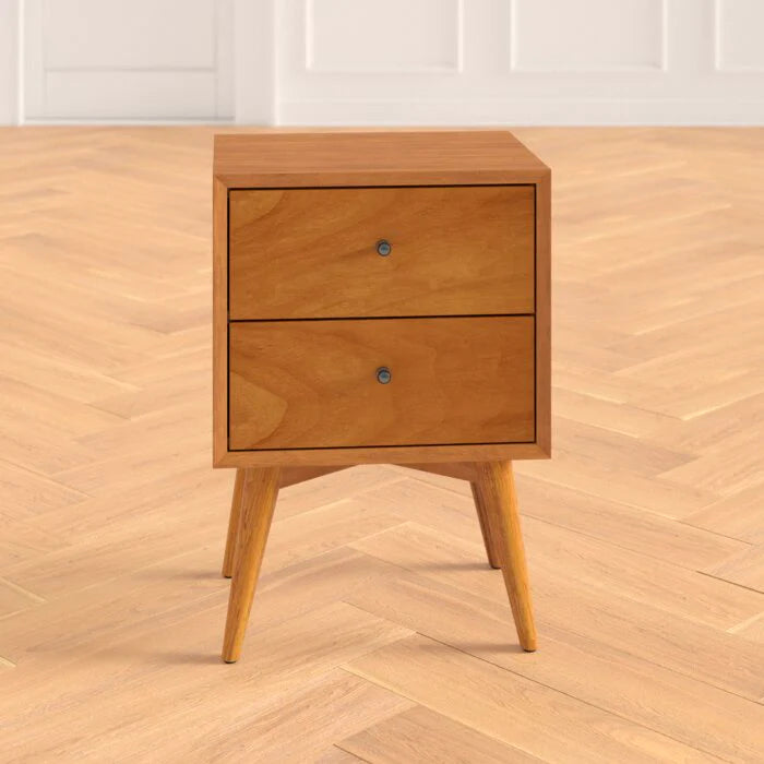 Celia Solid Sheesham Wood Bedside Table With Two Drawer Storage - 3 Years Warranty