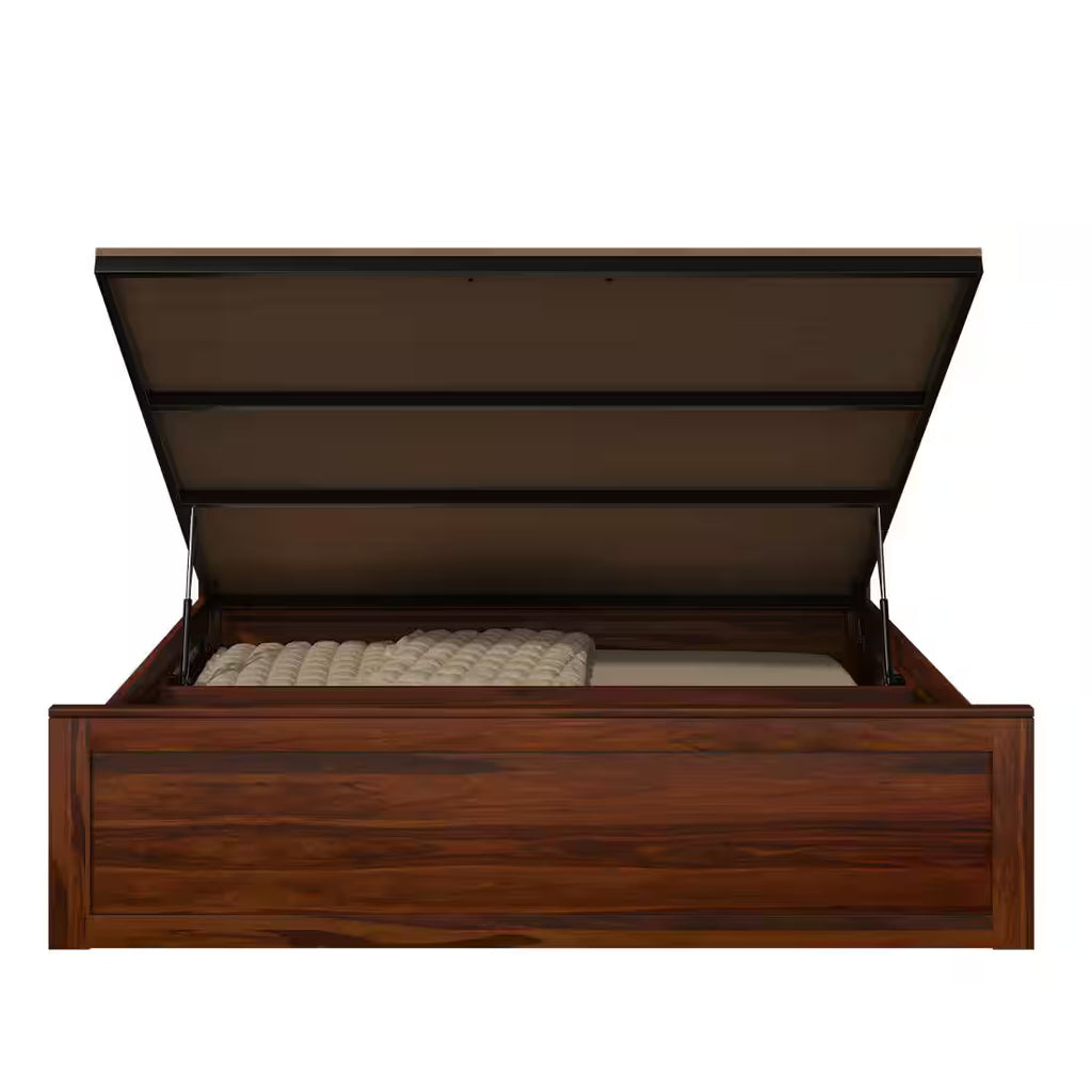 Rjart Sheesham Solid Wood Bed In Hydraulic Storage Bed In Honey Oak Finish