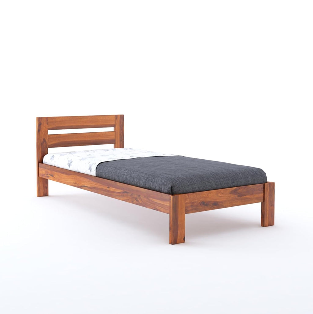 Wooden Single Bed Without Storage | Single Cot Wooden Palang | Space Saving Single Size Bed for Bedroom | Solid Sheesham Wood