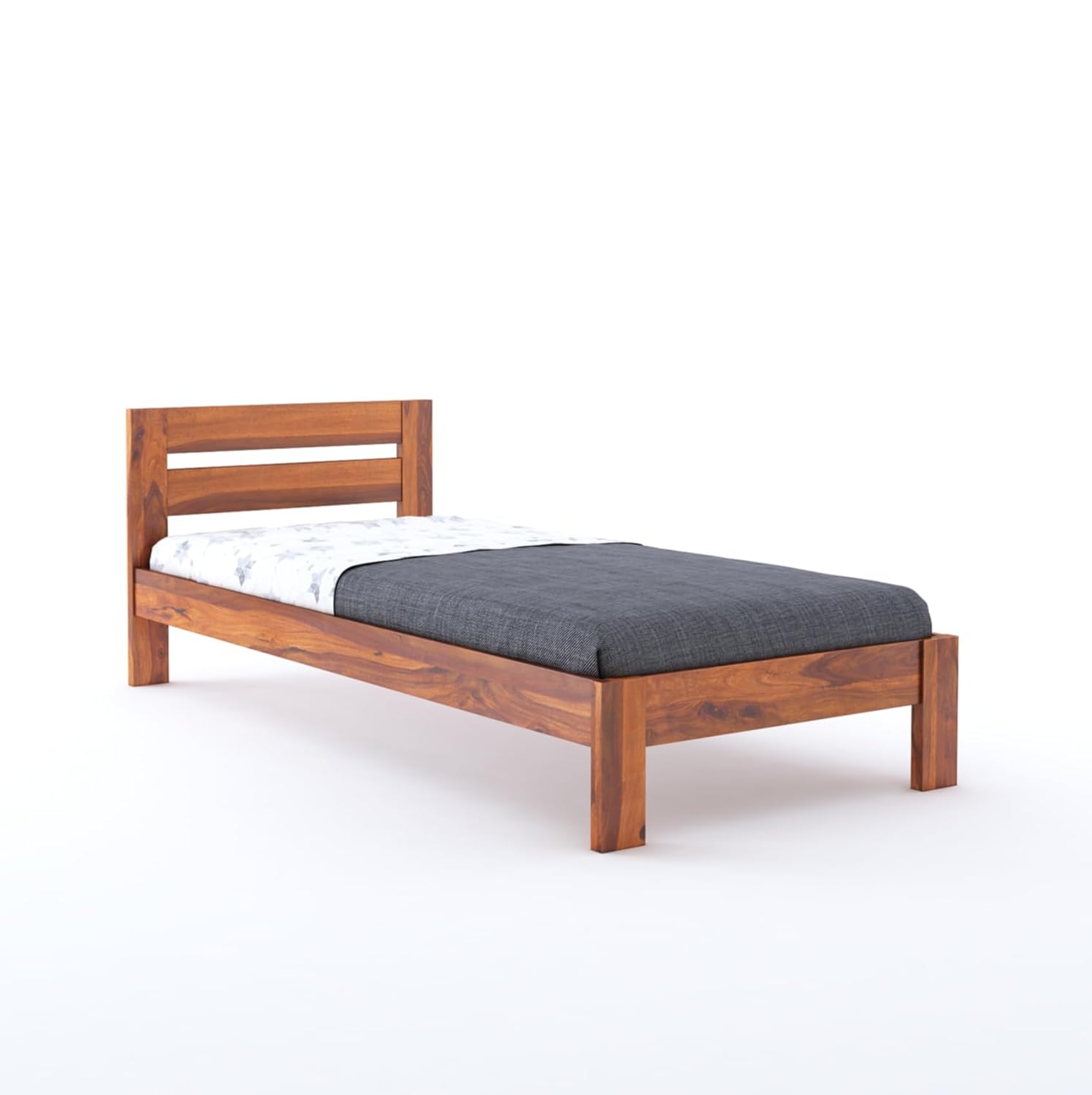 Wooden Single Bed Without Storage | Single Cot Wooden Palang | Space Saving Single Size Bed for Bedroom | Solid Sheesham Wood