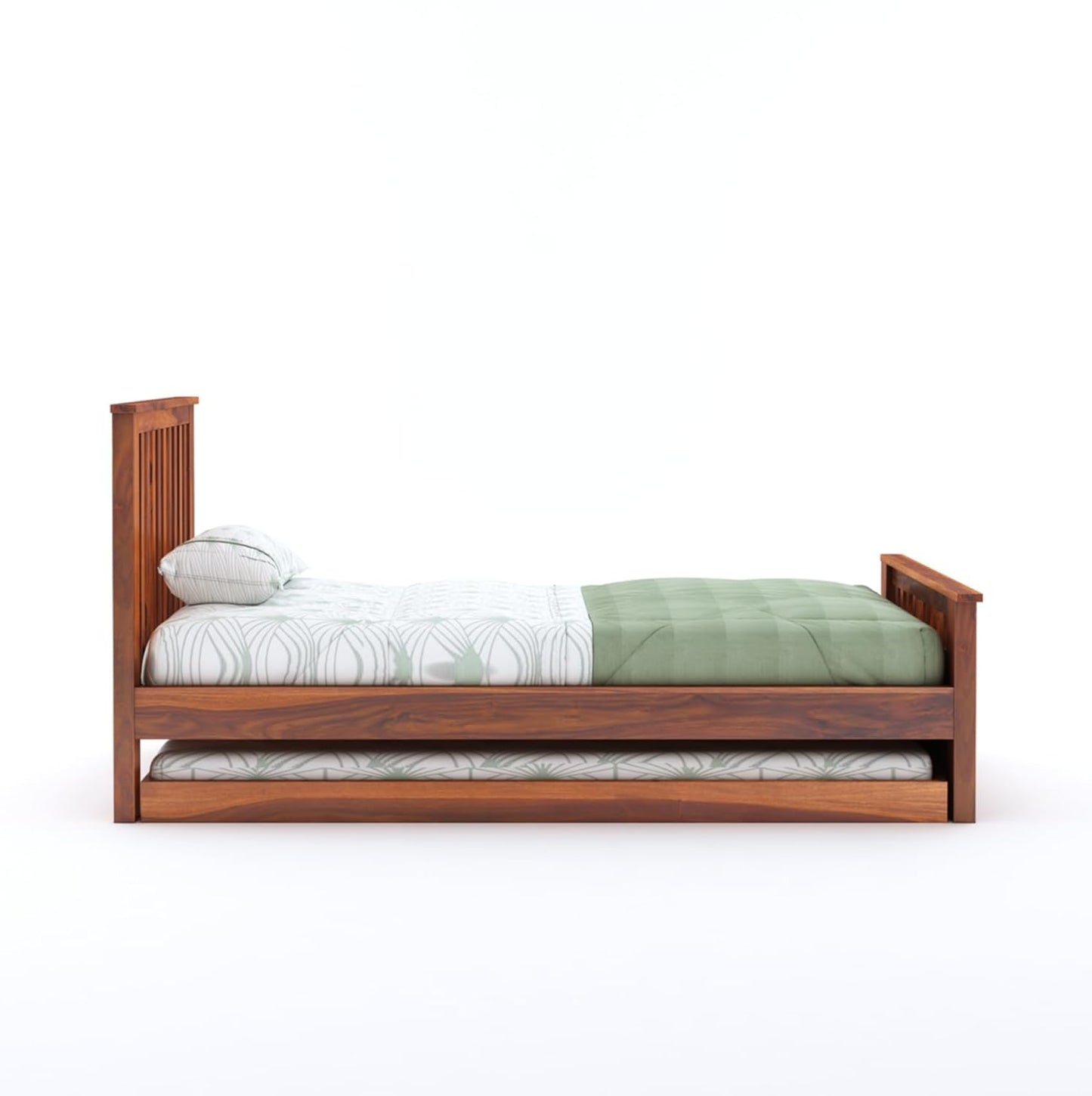Wood Single Trundle Bed | Single Bed With 1 Extra Pullout Bed, Living Room, Sheesham