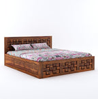 Wooden Bed with Storage | Niwar Design Double Bed Cot Bed with Box Storage for Bedroom & Hotel | Sheesham Wood