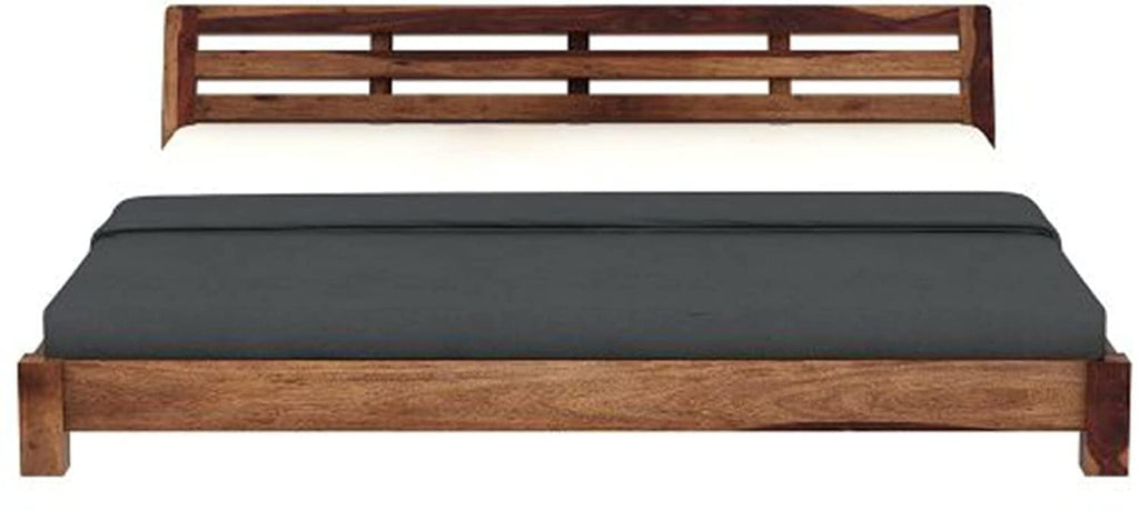 Solid Sheesham Wood Low Height Bed Without Storage | Wooden Double Bed | Low Floor/Lying/Rise/Level/Profile Cot Bed for Bedroom Furniture | Rosewood