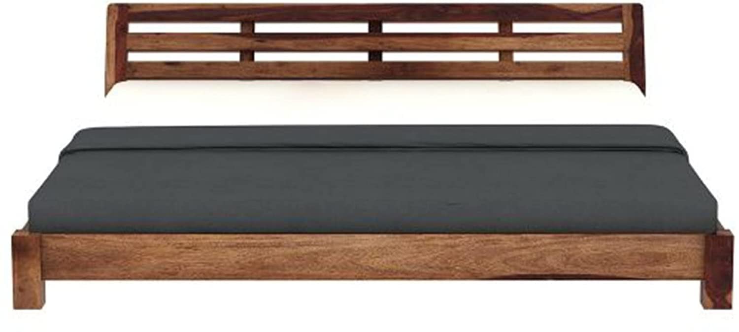 Solid Sheesham Wood Low Height Bed Without Storage | Wooden Double Bed | Low Floor/Lying/Rise/Level/Profile Cot Bed for Bedroom Furniture | Rosewood