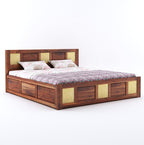 Wooden Bed with Storage | Double Bed Cot Bed with Box Storage & Brass Work for Bedroom & Hotel | Sheesham Wood
