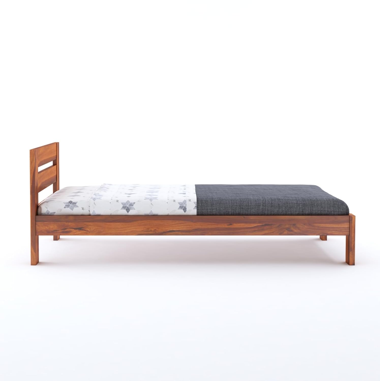 Wooden Single Bed Without Storage | Single Cot Wooden Palang | Space Saving Single Size Bed for Bedroom | Solid Sheesham Wood