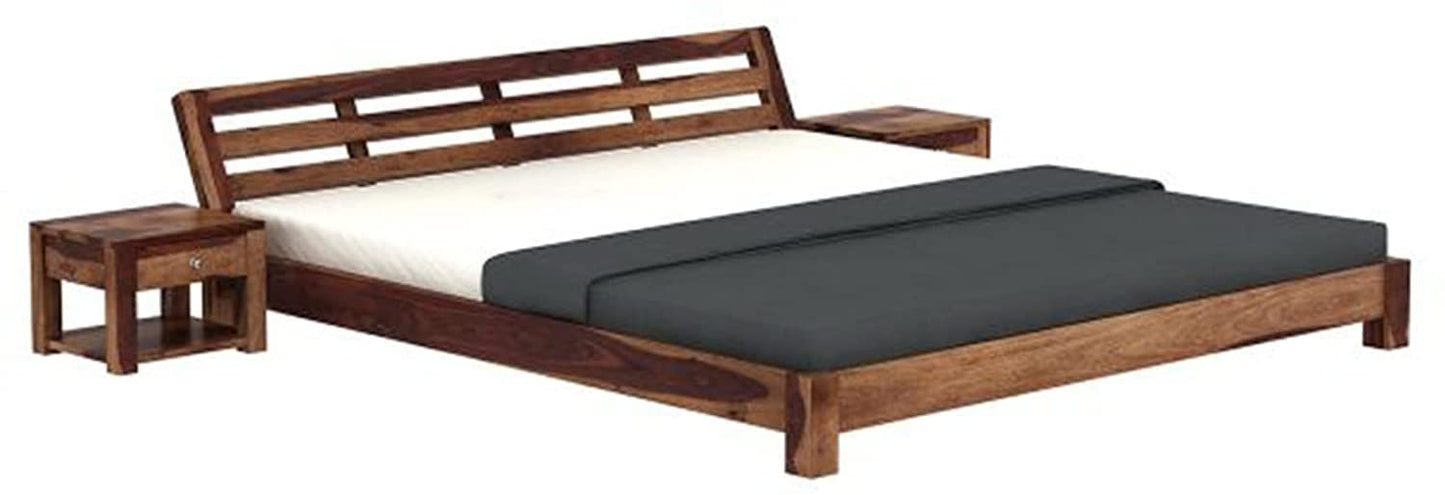 Sheesham Low Height Bed Without Storage | Wood Double Bed | Low Floor/Lying/Rise/Level/ Profile Cot Bed For Bedroom Furniture | Rosewood