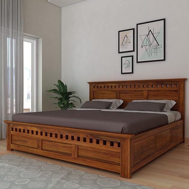 Rjart Wood Storage Bed | Double Bed Cot Bed With Box Storage For Bedroom | Sheesham