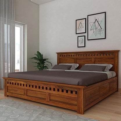 Rjart Wood Storage Bed | Double Bed Cot Bed With Box Storage For Bedroom | Sheesham