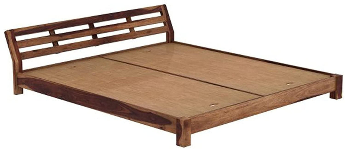 Sheesham Low Height Bed Without Storage | Wood Double Bed | Low Floor/Lying/Rise/Level/ Profile Cot Bed For Bedroom Furniture | Rosewood