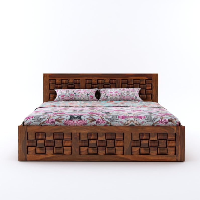 Wooden Bed with Storage | Niwar Design Double Bed Cot Bed with Box Storage for Bedroom & Hotel | Sheesham Wood
