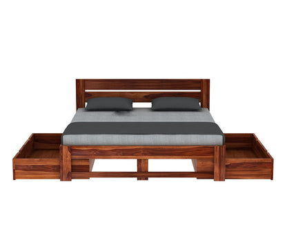 Wood Storage Bed | Double Bed Cot Bed With Drawer Storage For Bedroom | Sheesham