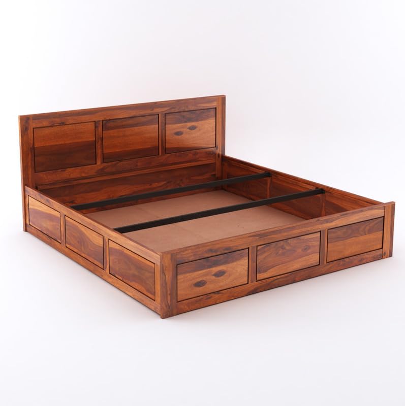 Wooden Bed with Storage | Double Bed Cot Bed with Box Storage for Bedroom & Hotel | Sheesham Wood