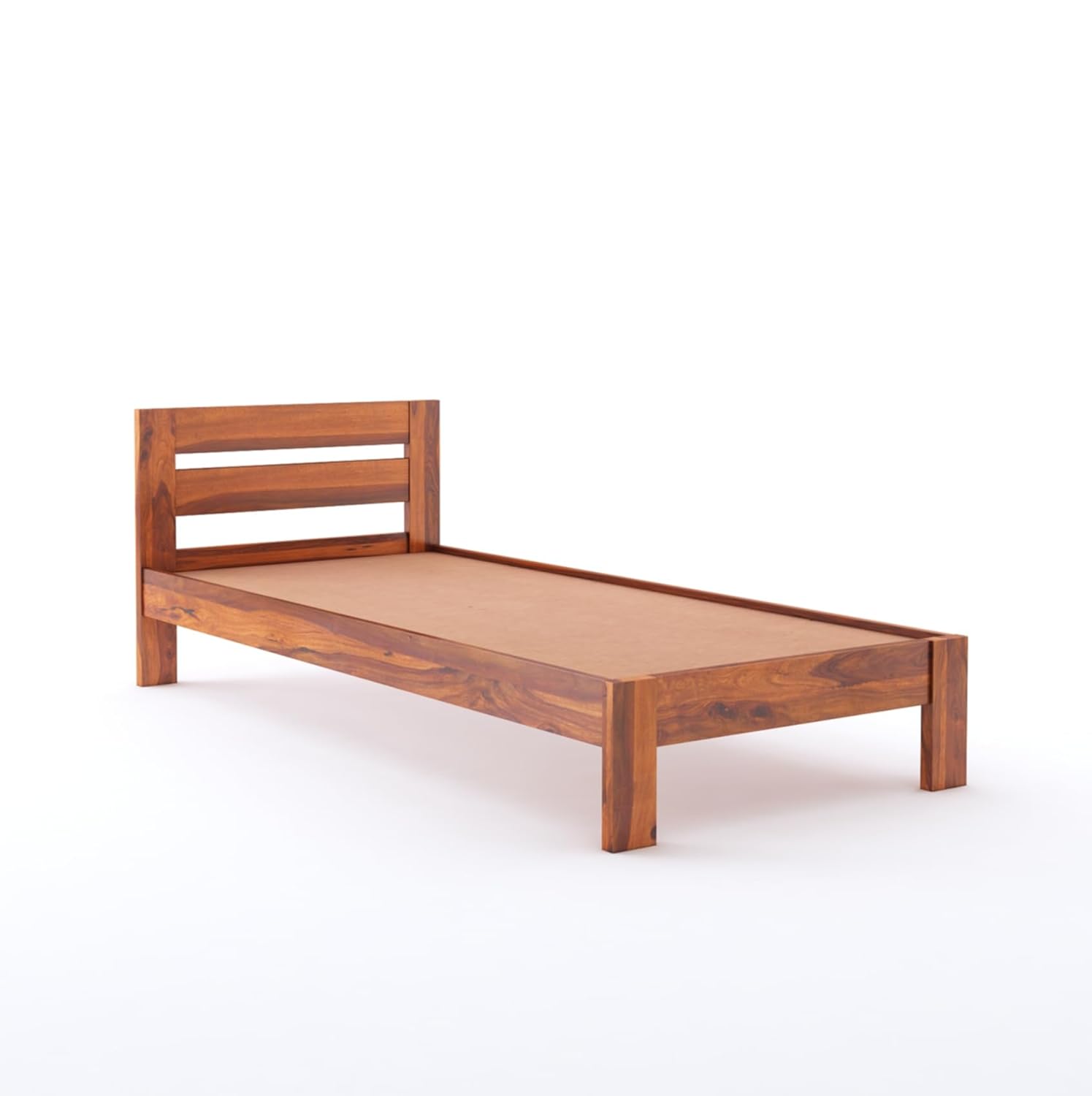 Wooden Single Bed Without Storage | Single Cot Wooden Palang | Space Saving Single Size Bed for Bedroom | Solid Sheesham Wood
