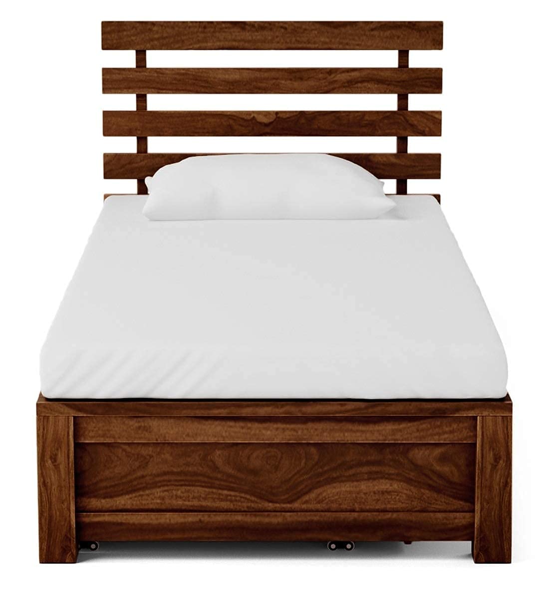 HAXPERTS Twin Sheesham Wood Single Bed With Storage, Natural Brown, Contemporary Style