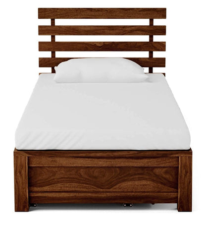 Haxperts Twin Sheesham Single Storage Bed, Natural Brown, Contemporary Style