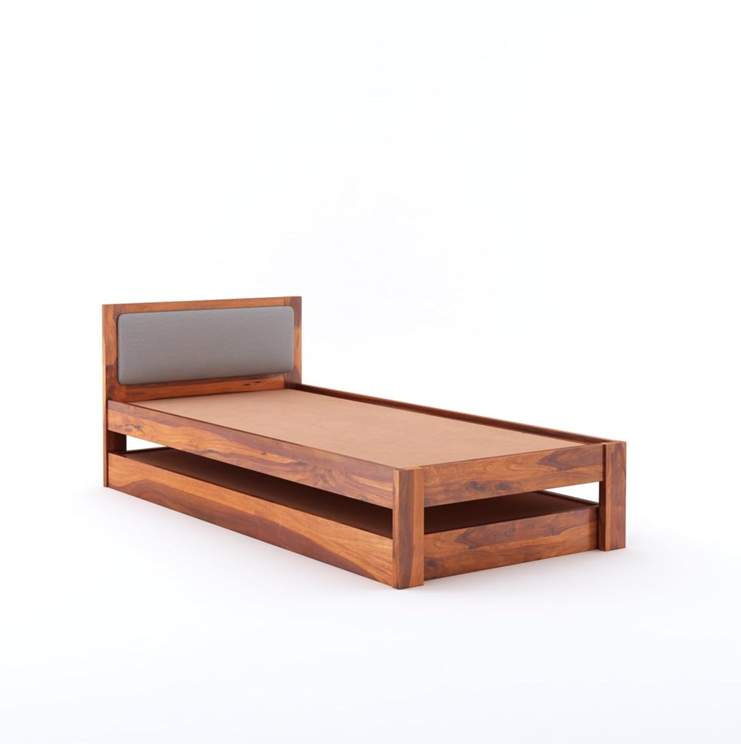Rjart Wooden Single Trundle Bed | Wooden Single Bed with 1 Extra Pullout Bed Cot Palang with Upholstered Headboard for Bedroom, Kids Room | Solid Sheesham...
