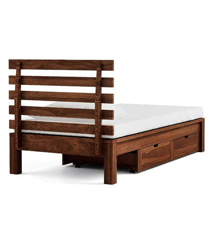 Haxperts Twin Sheesham Single Storage Bed, Natural Brown, Contemporary Style