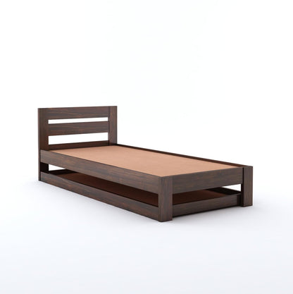 Wood Single Trundle Bed | Single Bed With 1 Extra Pullout Bed, Living Room | Sheesham