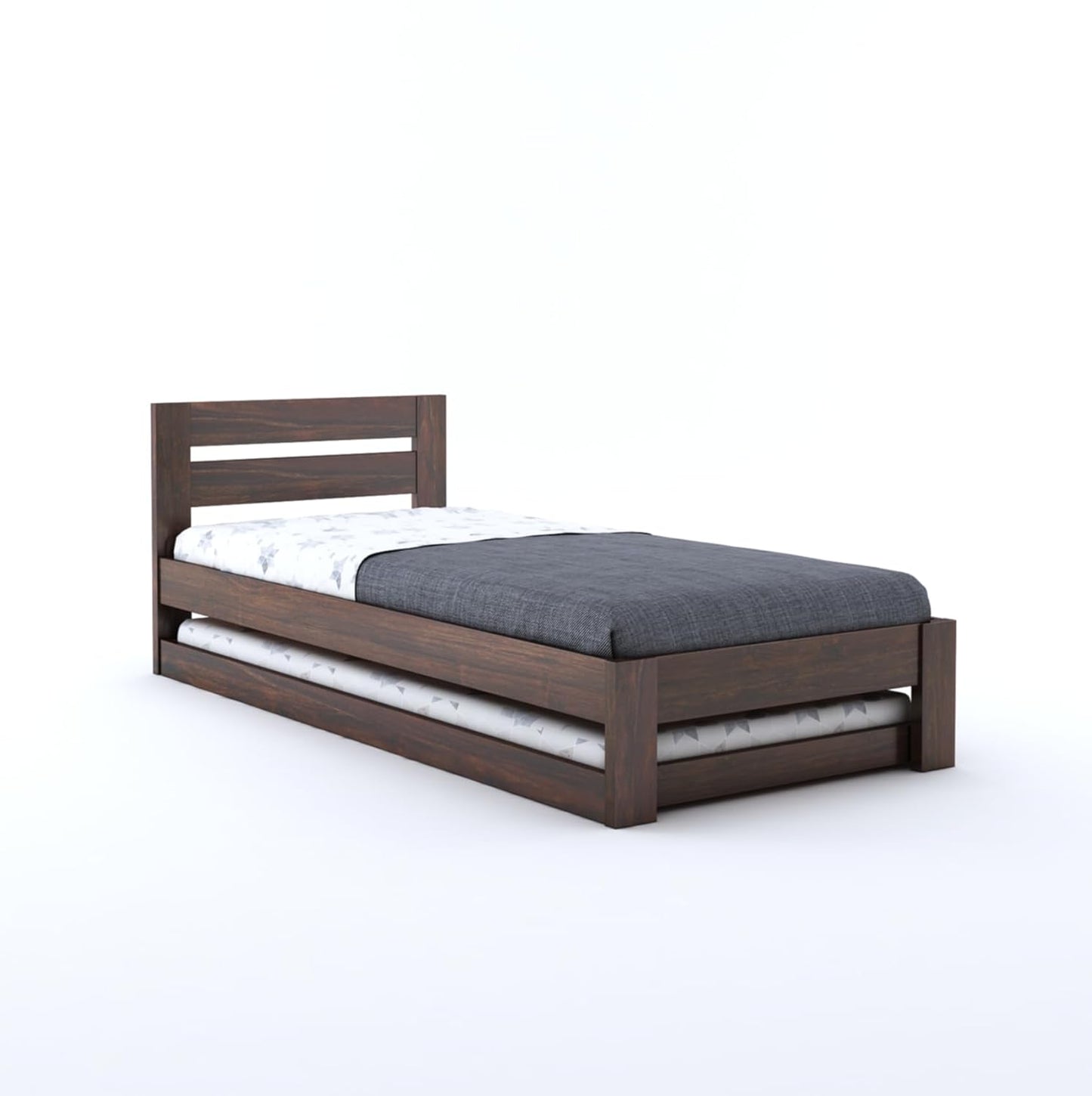 Wood Single Trundle Bed | Single Bed With 1 Extra Pullout Bed, Living Room | Sheesham