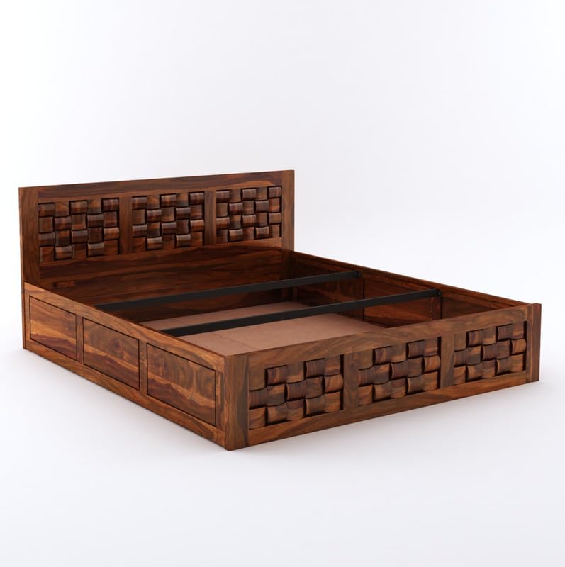Wooden Bed with Storage | Niwar Design Double Bed Cot Bed with Box Storage for Bedroom & Hotel | Sheesham Wood