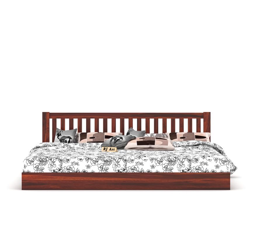 Wooden Low Height Bed Without Storage | Wooden Platform Double Bed | Space Saving Low Floor/Lying/Rise/Level/Profile Cot Bed for Bedroom | Basic Headboard