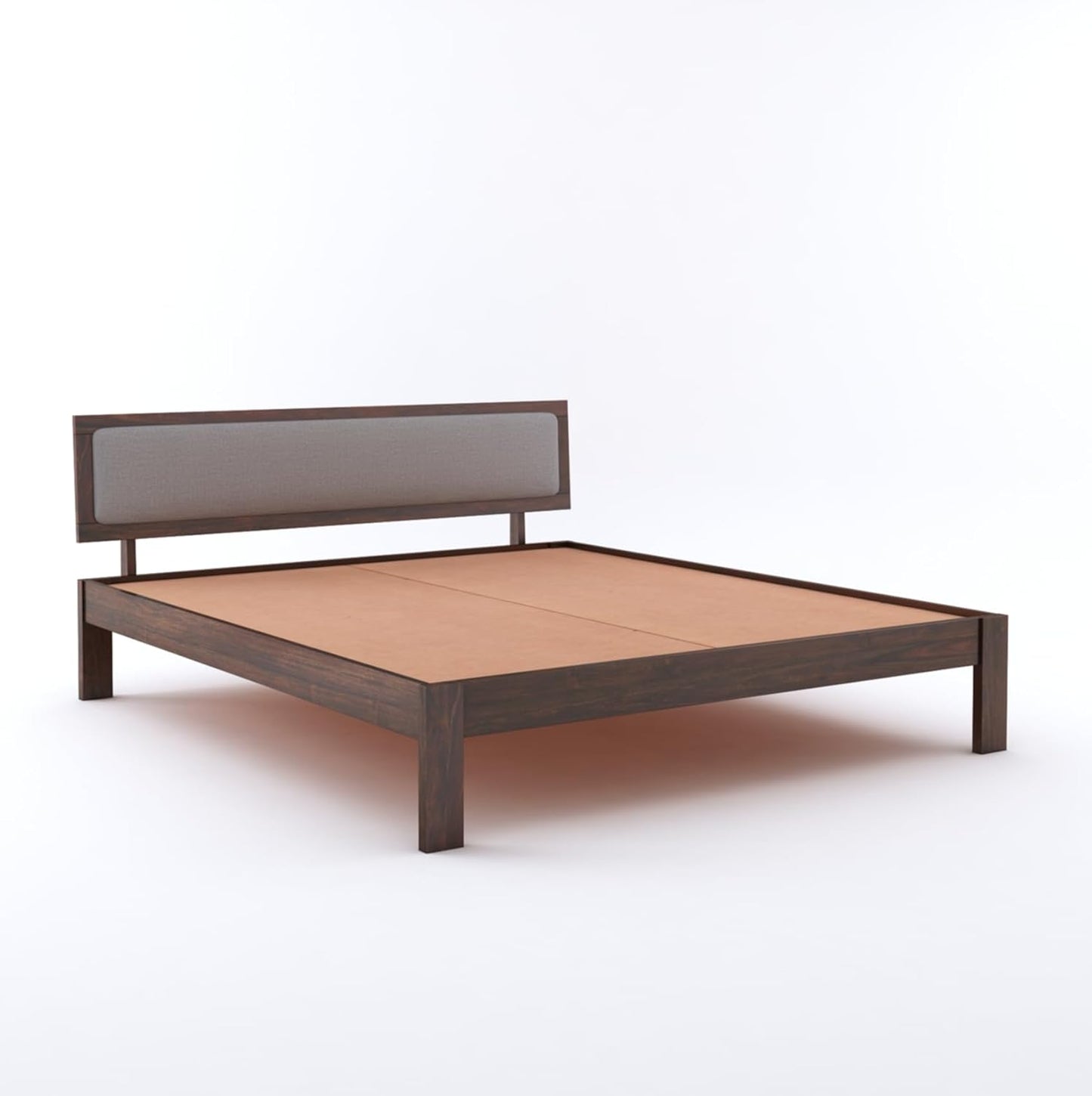Wood Double Bed | Platform Cot Bed With Upholstered Cushioned Headboard | Sheesham Solid Wood