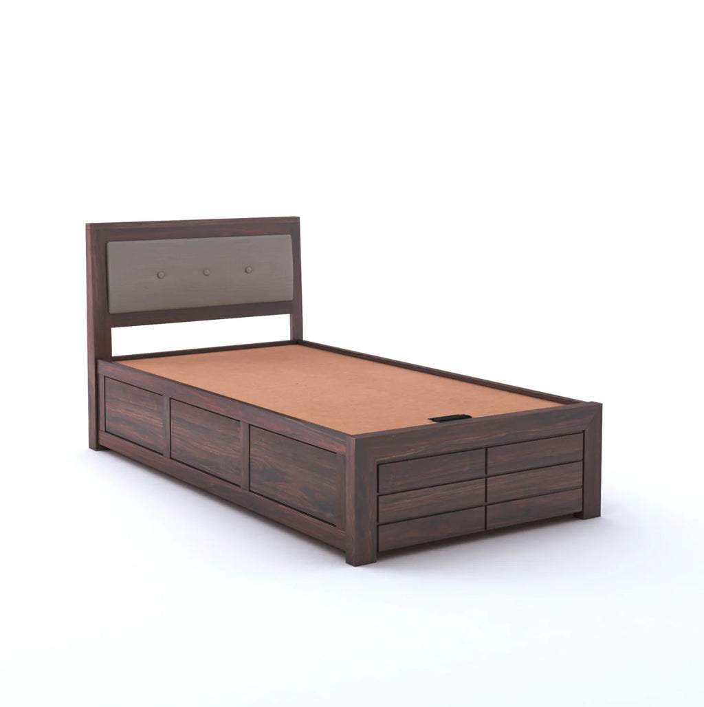 Narin Solid Sheesham Wood Single Bed With Box Storage - 3 Years Warranty