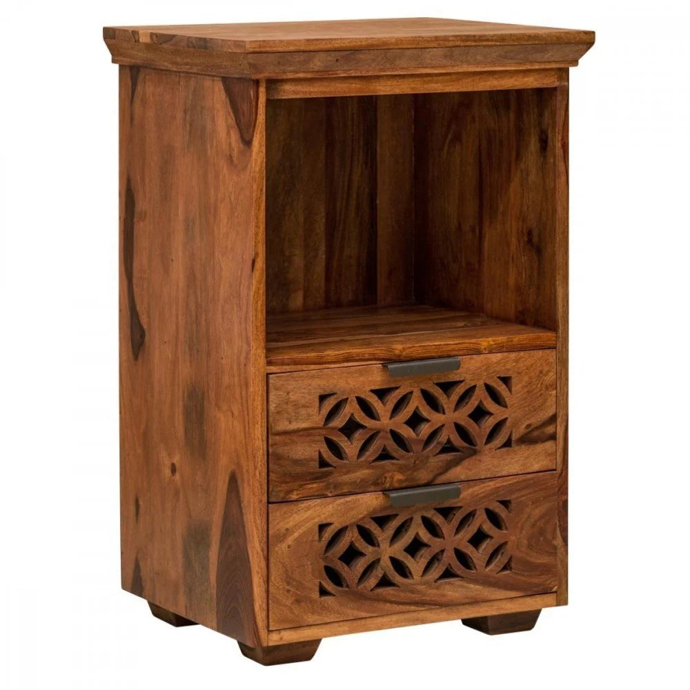 Verlina Solid Sheesham Wood Bedside Table With Storage - 3 Years Warranty