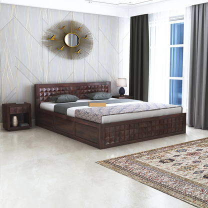 Treso Diamond Sheesham Full Box Storage Bed - 3 Years Warranty