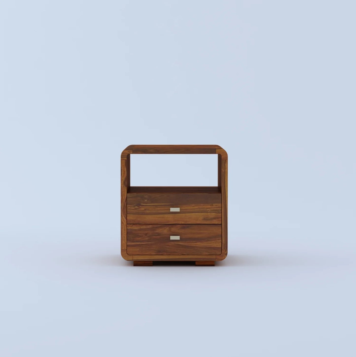 Nero Sheesham Bedside Table With Two Drawer Storage - 3 Years Warranty