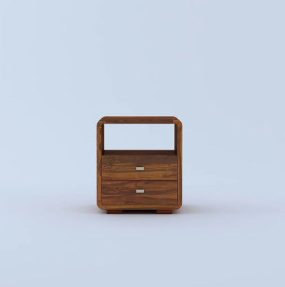 Nero Sheesham Bedside Table With Two Drawer Storage - 3 Years Warranty