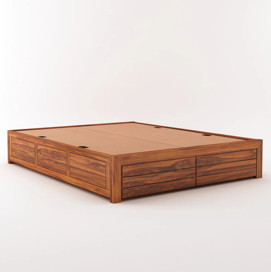 Vezzo Solid Sheesham Wood Bed With Box Storage Without Headboard - 3 Years Warranty