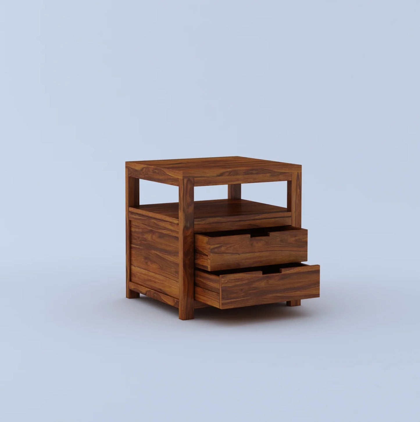 Kyron Sheesham Bedside Table With Two Drawer Storage -3 Years Warrantyx