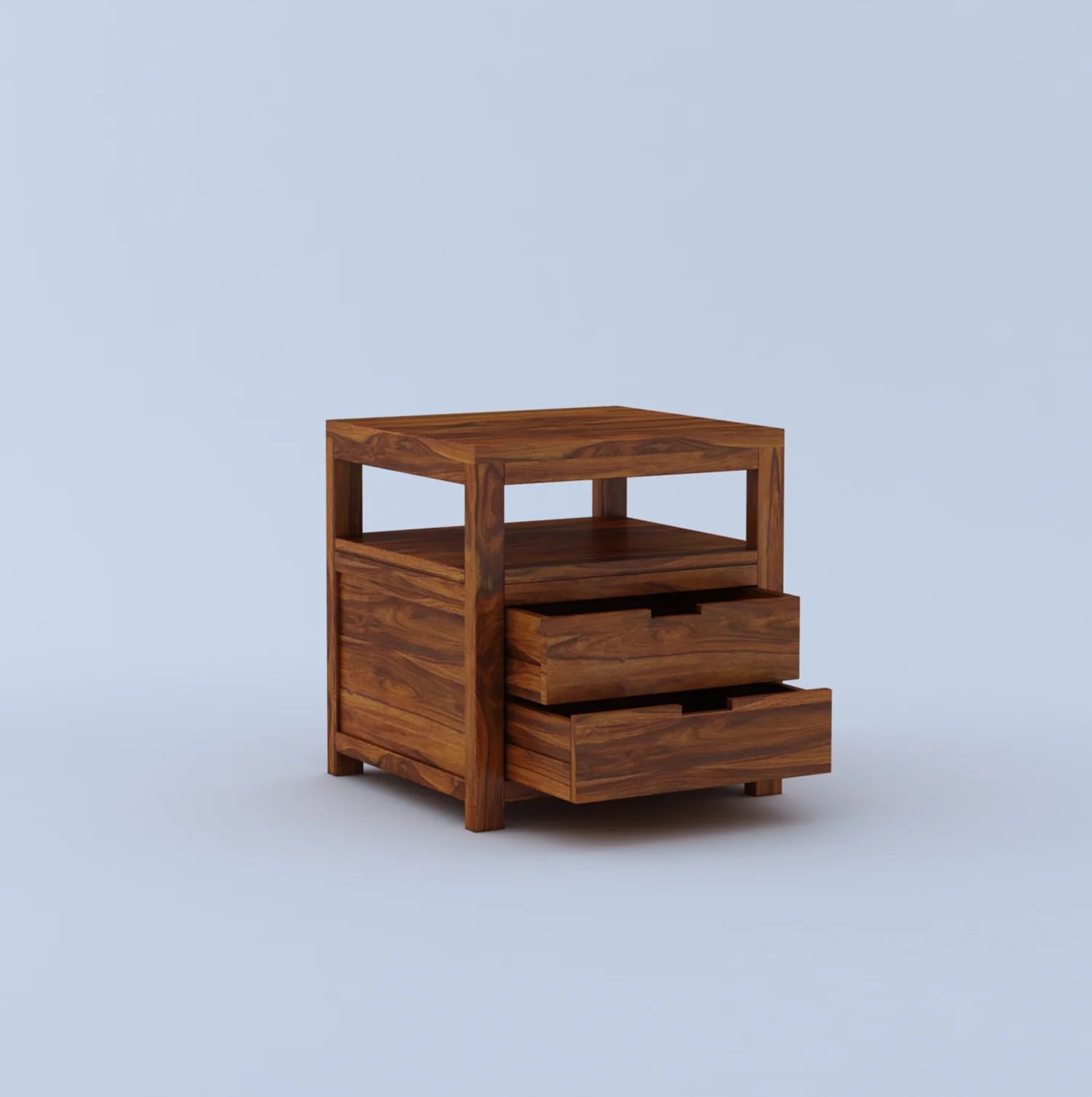 Kyron Solid Sheesham Wood Bedside Table With Two Drawer Storage -3 Years Warrantyx