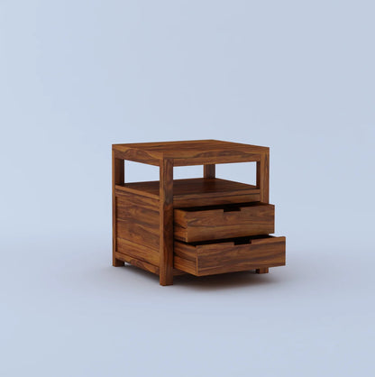 Kyron Sheesham Bedside Table With Two Drawer Storage -3 Years Warrantyx