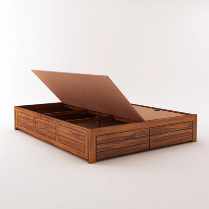 Vezzo Sheesham Bed With Box Storage Without Headboard - 3 Years Warranty
